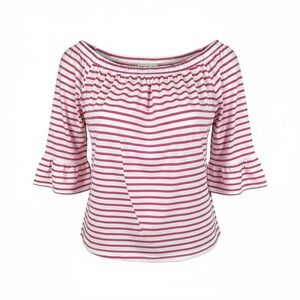 Hinson Wu Lena Off Shoulder Pink White Stripe Coastal Resort M Preppy NWT